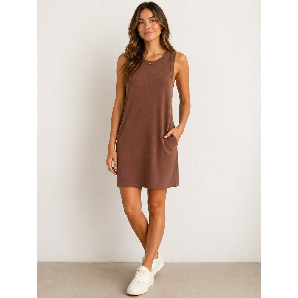 Old Navy Tank Dress Brown Ribbed Knit Shift Minimalist Loungewear XXL Casual